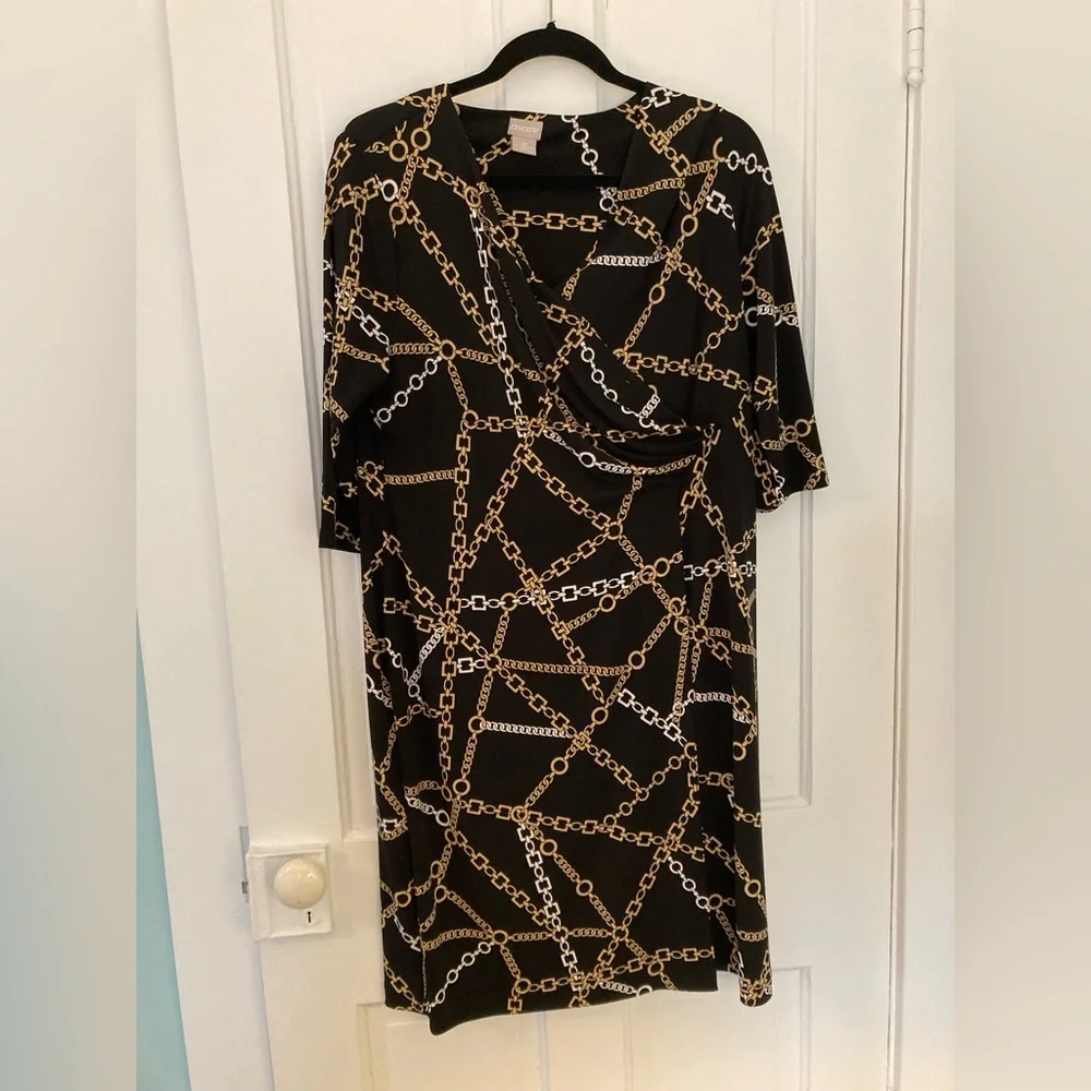 Chico’s Chain Print Wrap Dress - Picture 4 of 8